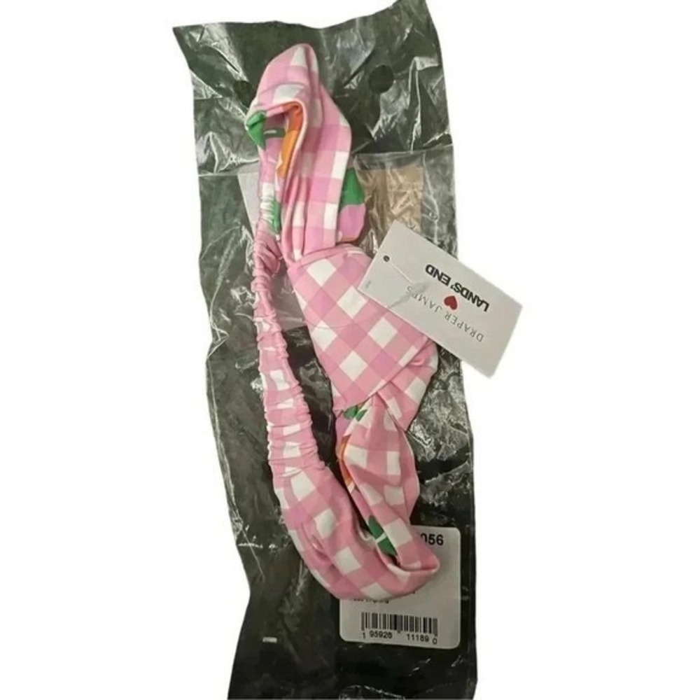 Land's End X DraperJames Pink White Gingham Knot Headband NWT Cottagecore
